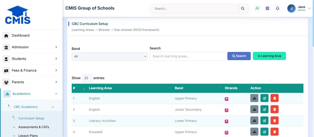 CBC Curriculum screenshot