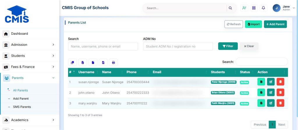 Parent Portal screenshot
